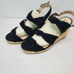 LifeStride Women's‎ Black Wedge Espadrille Sandals Size 10W